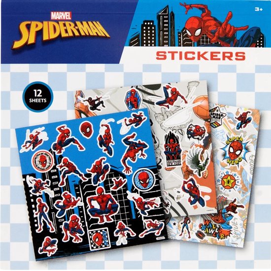 Foto: Stickerboek marvel spiderman klein 10x10 cm pocket vakantie model 12 pagina s stickers superhelden
