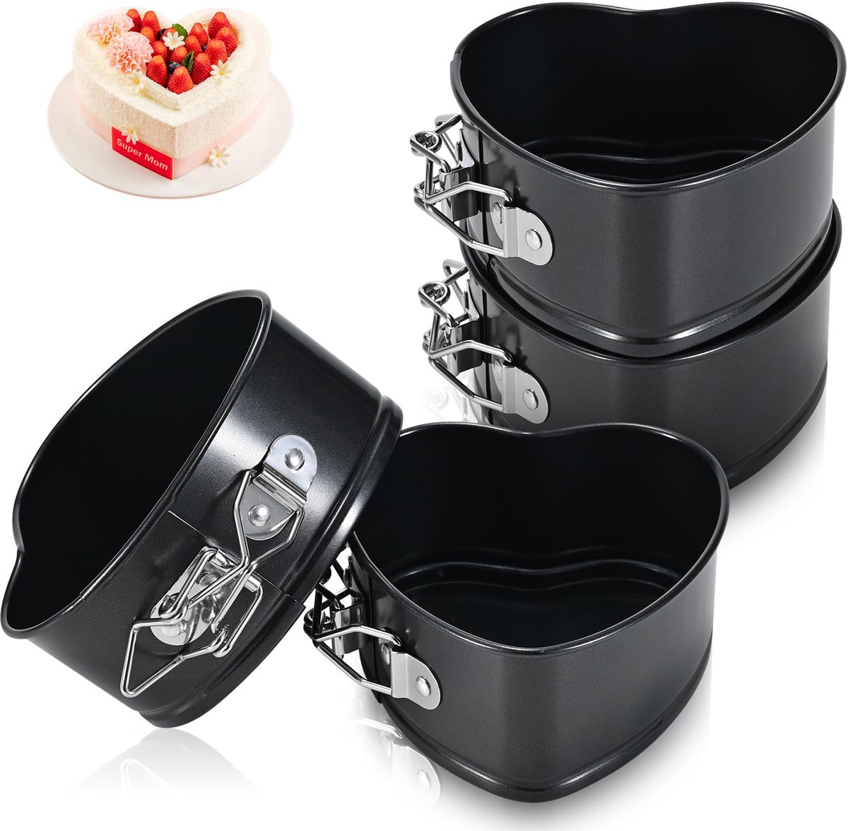 Ibenzoa® Hartvormige Antiaanbak Springvorm Set voor Cake, Pizza en Meer - 4 stuks van 10 cm