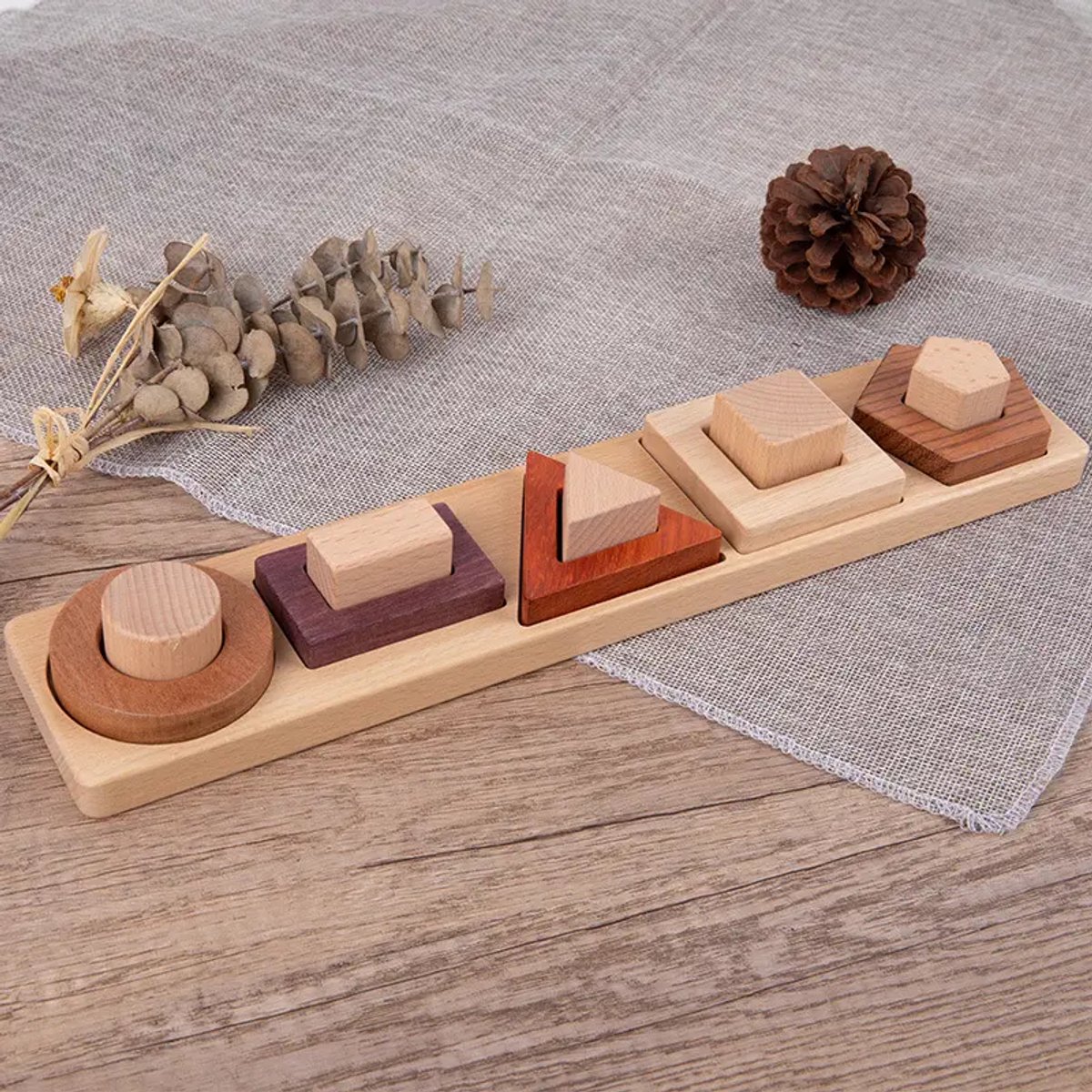 Houten puzzel - Sorteerspel en stapelfiguren- Open einde speelgoed - Educatief montessori speelgoed - Grapat en Grimms style