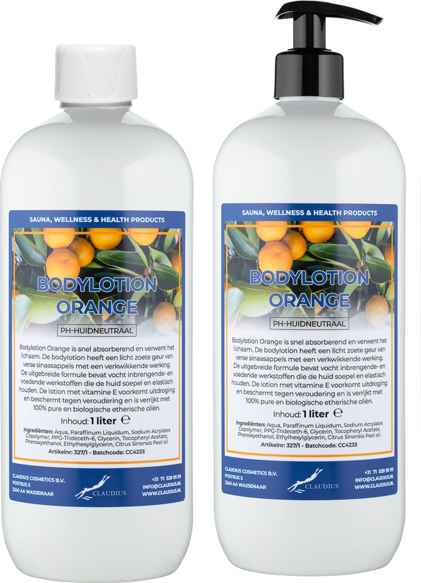 Bodylotion Orange 1 Liter - met gratis pomp - set van 2 stuks
