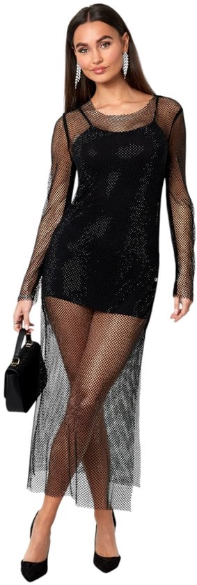 Robe longue noire scintillante Robe longue transparente Trendy