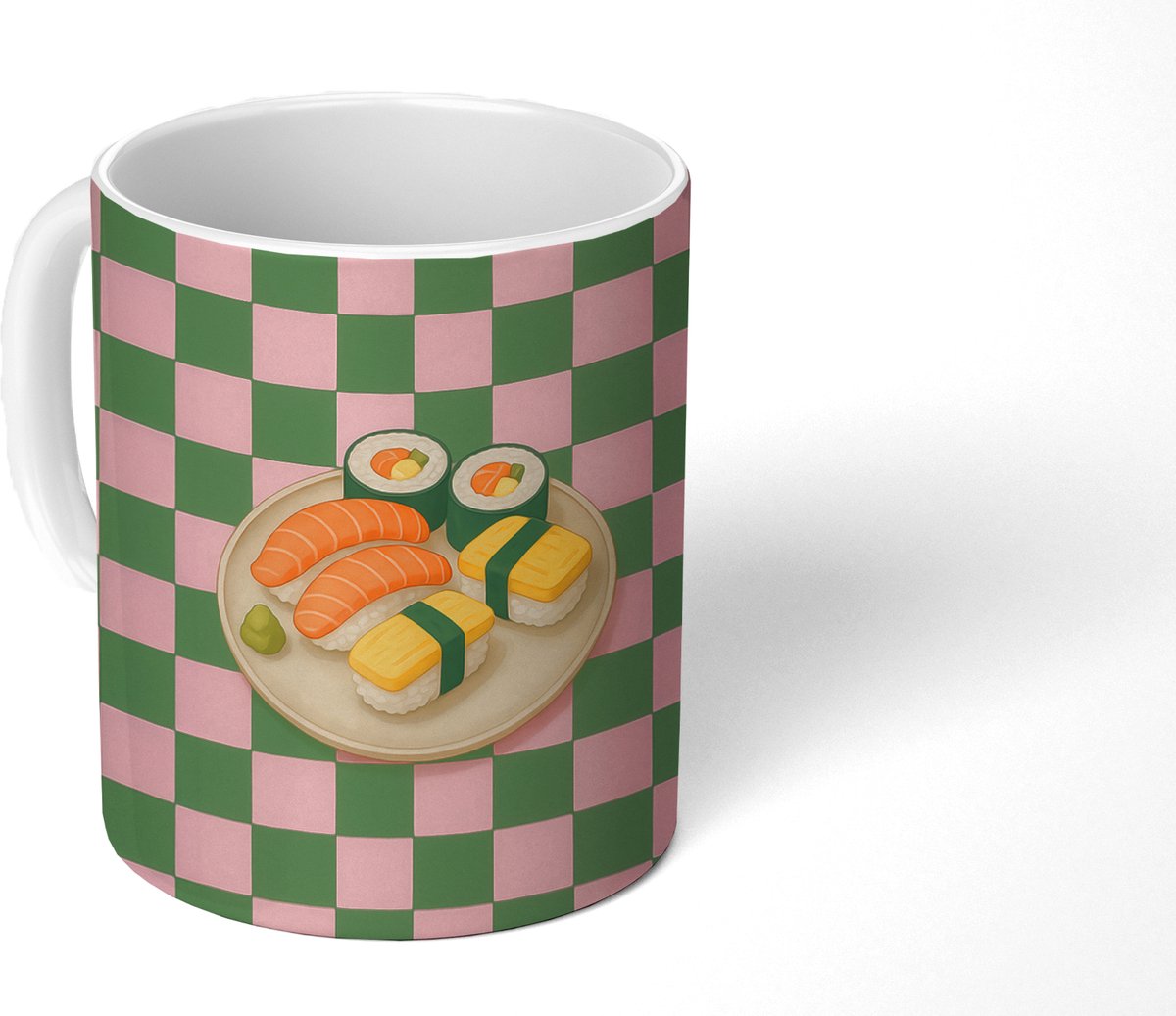 Mok - Koffiemok - Sushi - Bord - Geblokt - Groen - Mokken - 350 ML - Beker - Koffiemokken - Theemok