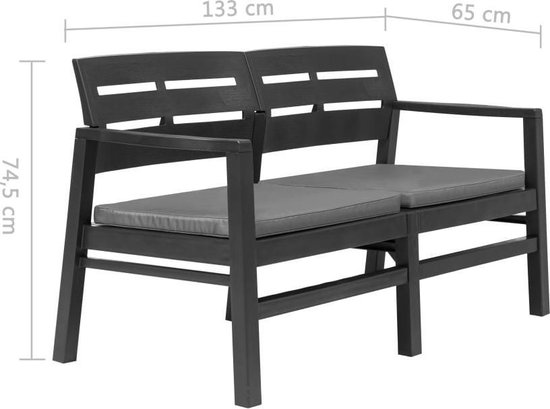 vidaXL Tuinbank met kussens tweezits 133 cm kunststof antraciet
