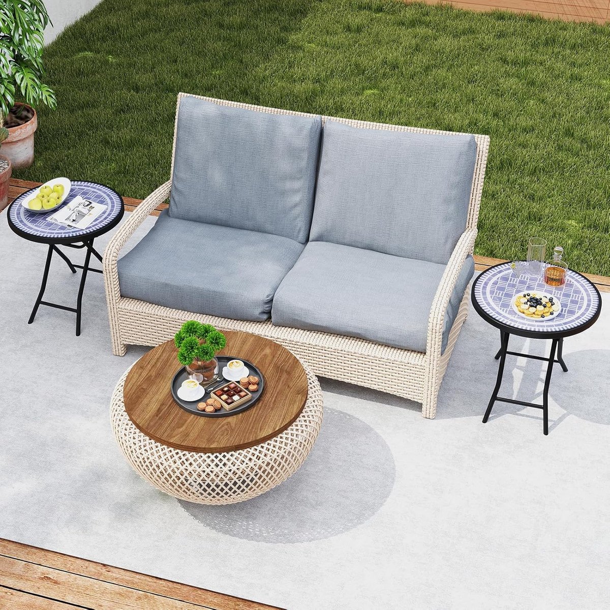 COSTWAY Bijzettafel inklapbaar, kleine klaptafel, tuintafel, ronde balkontafel eettafel voor balkon, tuin, terras, grijs thumbnail 7