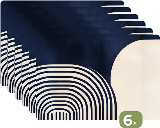 Placemats - 6 stuks - 45x30 cm - Placemat kunststof - Donkerblauw - Abstract - Lijnen - Borden onderleggers - Decoratie voor op tafel - Keuken tafeldecoratie accessoires - Vinyl onderlegger - Tafelversiering