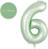 Fienosa Cijfer Ballonnen - Nummer 6 - Groen Pastel Kleur - Zes - 101 cm - XL Groot - Helium Ballon - Verjaardag Ballon - Verjaardag versiering - Leeftijd verjaardag - Verjaardagsballon - Verjaardag