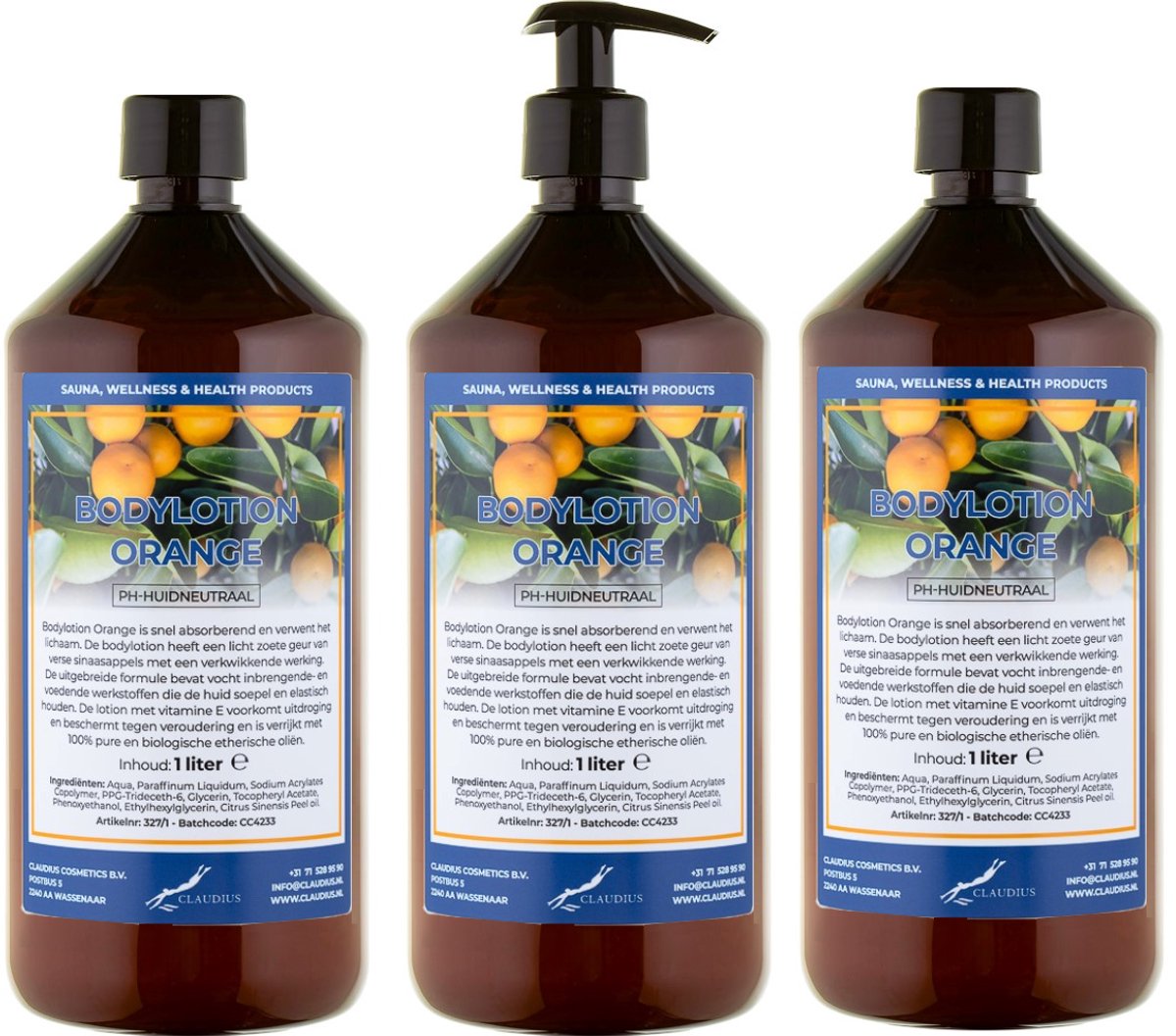 Bodylotion Orange 1 Liter - met gratis pomp - set van 3 stuks