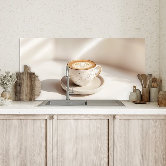 Spatscherm keuken 80x40 cm - Kookplaat achterwand Cappuccino - Schuim - Schotel - Beige - Muurbeschermer - Spatwand fornuis - Hoogwaardig aluminium