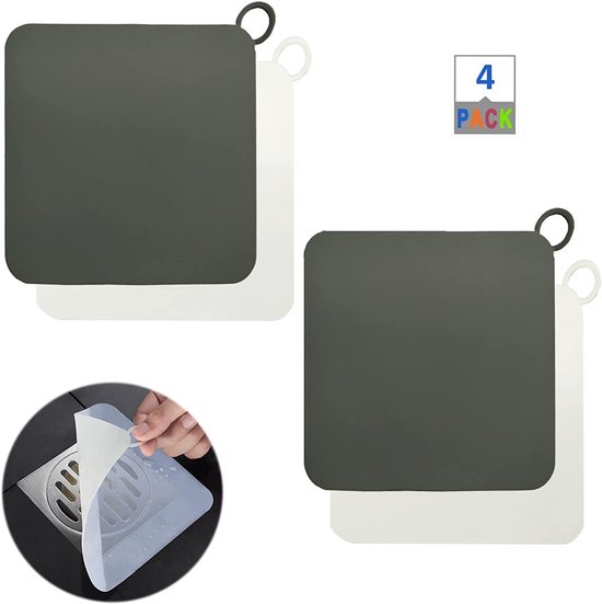 Tapis de drainage de sol 4 pièces - Siphon de sol de salle de bain - Filtre à cheveux - Anti-odeur - pour tapis de drainage de toilette de salle de bain - Silicone - Blanc - Gris - Ne fuit pas et ne se déforme pas facilement