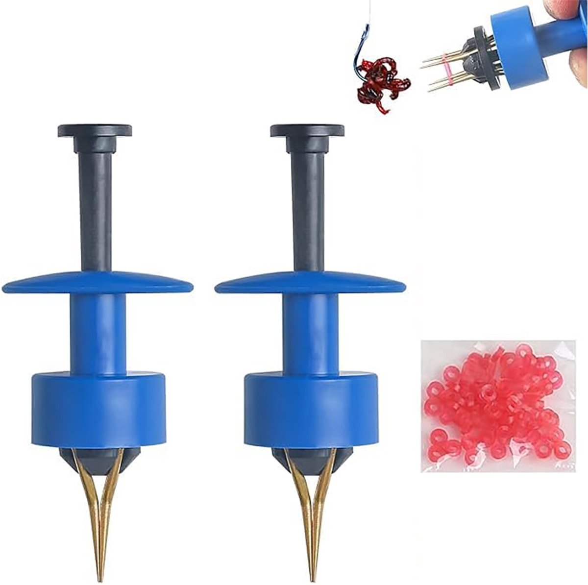 2000 stuks micro-aasringen, rood-gele rubberen ring, met 2 stuks pelletbait banden, accessoires voor het snel vastzetten van aas, pellets, aas, bijenmaden, worm