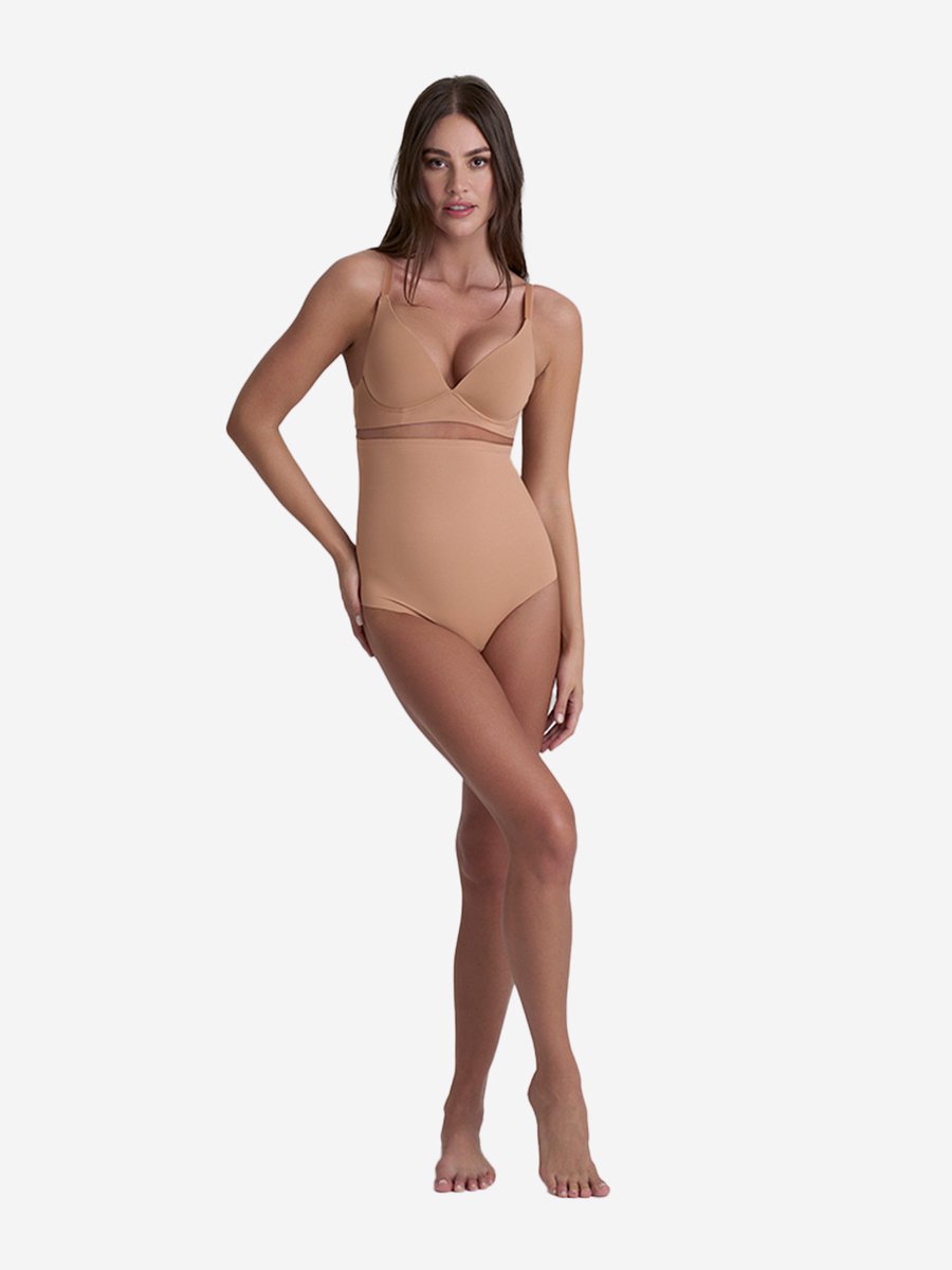 Bye Bra corrigerende string, string met hoge taille, lasergesneden rand, corrigerende string, shapewear voor dames, 2 kleuren, S-XXL (Honing, XXL)