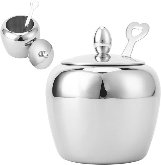 Melk en suiker set roestvrijstalen suikerpot, kleine suikerpot met lepel voor thuis, keuken, hotel en cafés, 3 delen, zilver