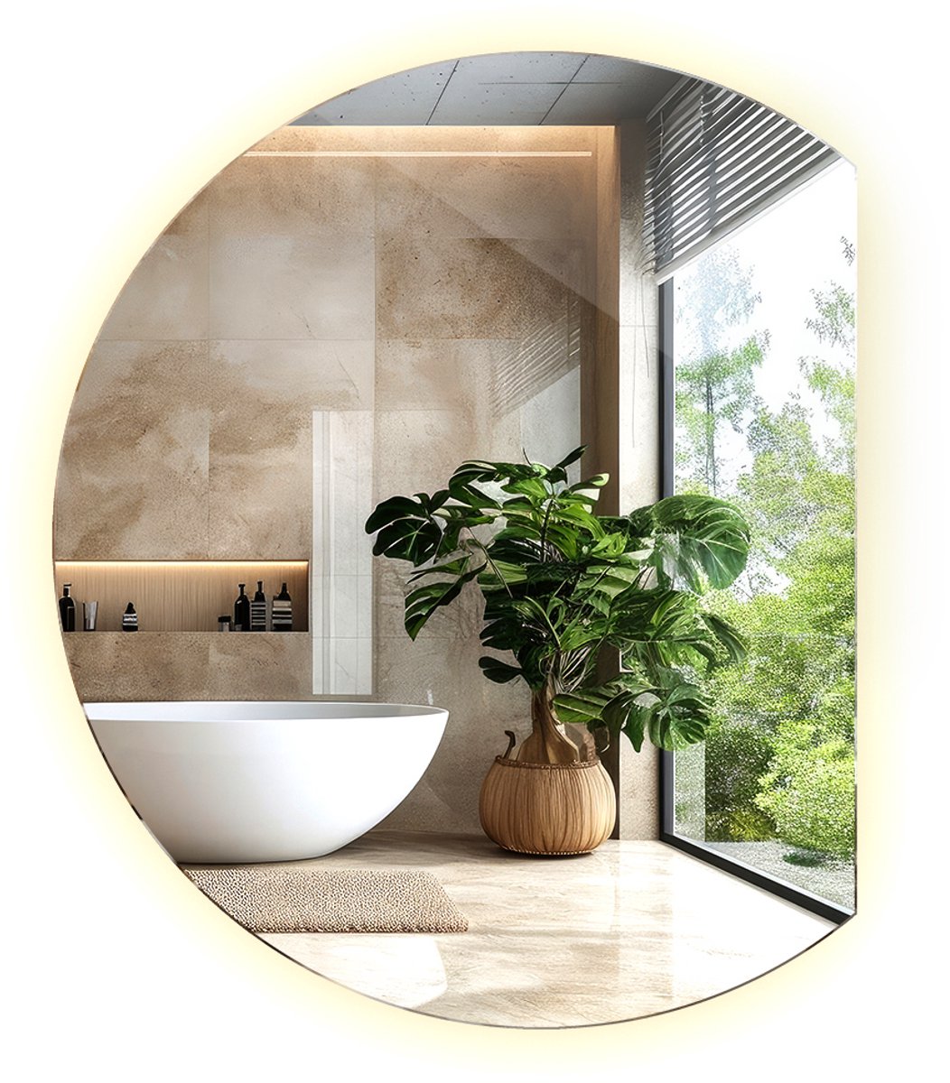 TULUP LED Spiegel - Spiegel LED Rond Afgesneden - 70 cm x 80 cm - Ronde Bijgesneden LED Spiegel - LED-spiegel voor Badkamer - Warm Wit 3000K - Ronde Spiegel LED - LED Industriële Wandspiegel