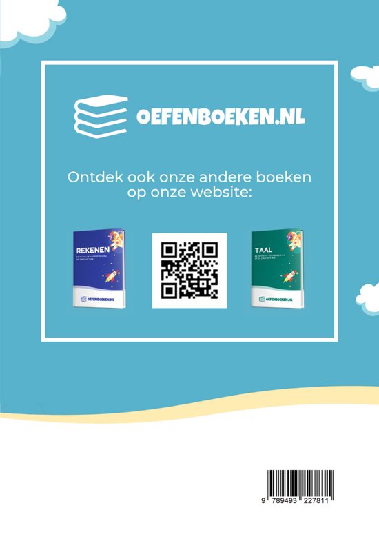 Couverture avec les livres 'Rekenen' et 'Taal' de OEFENBOEKEN.NL et un code QR.