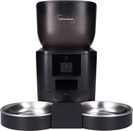 Pets Pride Automatische voerbak kat en hond - Voerautomaat - Dubbele voederbak met Full HD camera - Zwart - 5 GHz