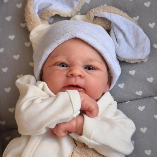 Elijah Pasgeboren Wakker Reborn Pop Zichtbare Aderen 43cm Levensechte Handgeschilderd Herboren Baby+ Fopspeen+ Zuigfles+ Geboorteakte Zeer Zacht Aanvoelend Knuffel Realistisch Schattig 3D Kind Natuurlijk Uitziende Vinger Teennagels Vochtige Neusgaten