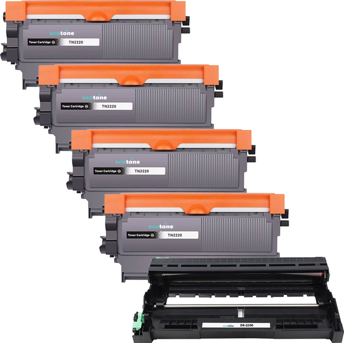 Ecopack (Replaces Brother TN-2220 toner/drum) 4xBlack + 1xDr - (BL 4x2600 Pages) (Drum 1x12000 Pages)
