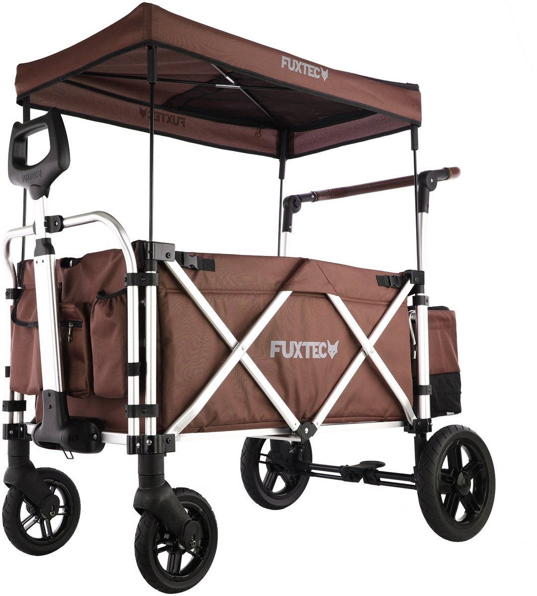 FUXLIFE by FUXTEC CTL900 Bolderkar Luxe - Opvouwbaar - Bruin | Met Veiligheidsriemen & Zonnedak - Strandkar & Handkar - Max. 75kg