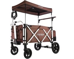 FUXLIFE by FUXTEC CTL900 Bolderkar Luxe - Opvouwbaar - Bruin | Met Veiligheidsriemen & Zonnedak - Strandkar & Handkar - Max. 75kg