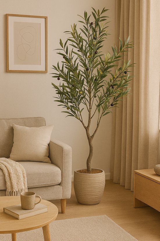 Olijfboom Artificiel 120 cm - Plante Artificielle Réaliste en Pot - Arbre Méditerranéen Sans Entretien pour Intérieur et Extérieur - Vert