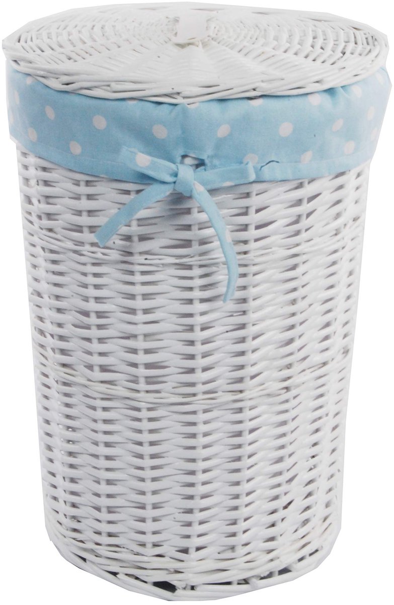 Ibenzoa® Stijlvolle ronde wasmand van wilgentenen in wit en blauw design met deksel