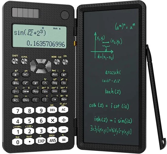 Mercadome® Wetenschappelijke rekenmachine met LCD Schrijftablet - Scientific calculator - 400 functies - Solar & Batterij - Zwart