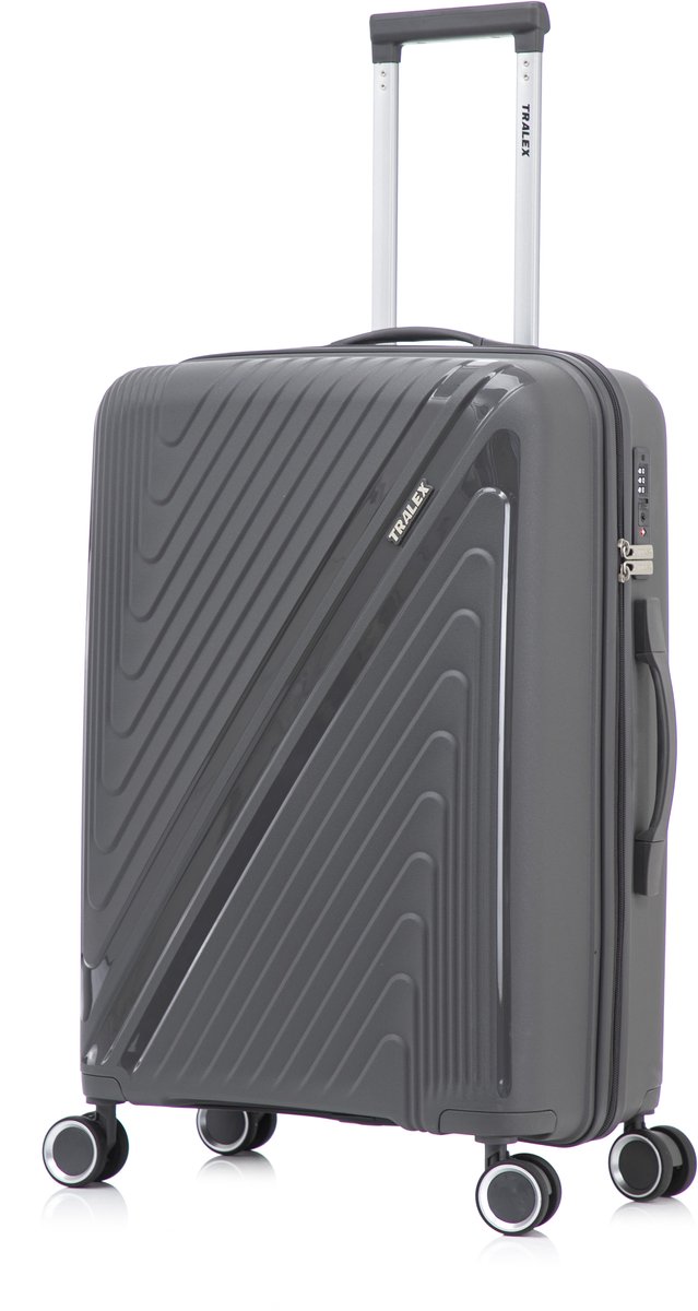 TRALEX - Horizon - Medium koffer - 67L - 66x44x26cm - Polypropyleen - Harde schaal - TSA-slot - Lichtgewicht - Flexibel - Duurzaam - Stille (rubberen) wielen - Dubbele Spinner-wielen - Mat Grijs