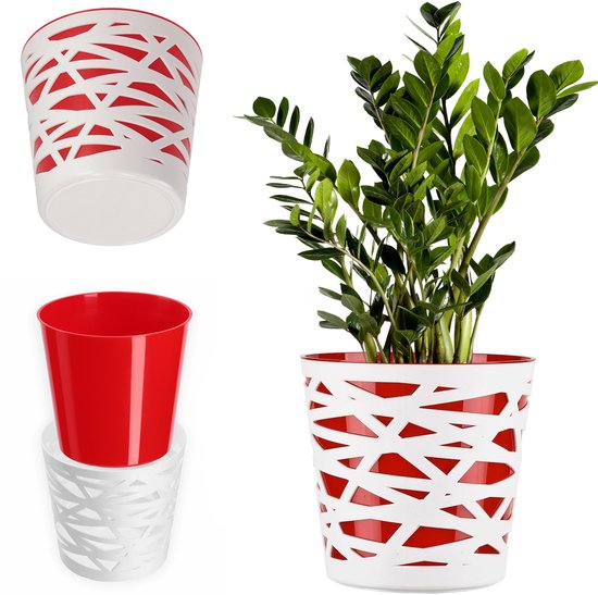 KADAX Bloempot met inzetstuk en handgrepen, plantenbak van kunststof in 5 maten, uv-bestendige pot, weerbestendige plantenvaas, hoog, pot met 3D-effect grijs, hoogte: 58,5 cm