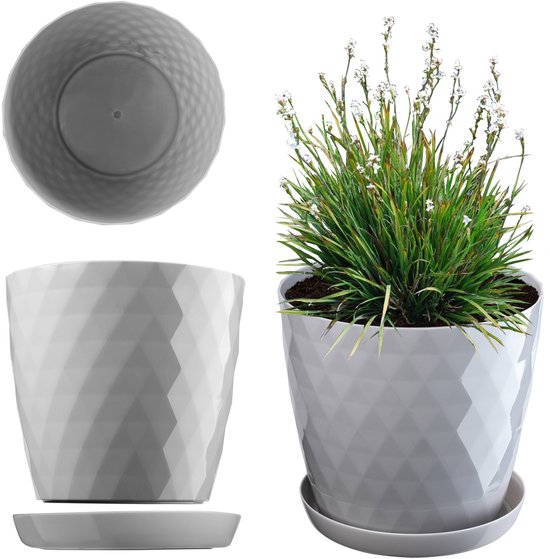 KADAX Bloempot met houtspaanders, elegante bloempot met uitneembare inzet, bloempotbescherming voor kantoor, bloembak, pot, tuinschaal (diameter 25 cm, crème