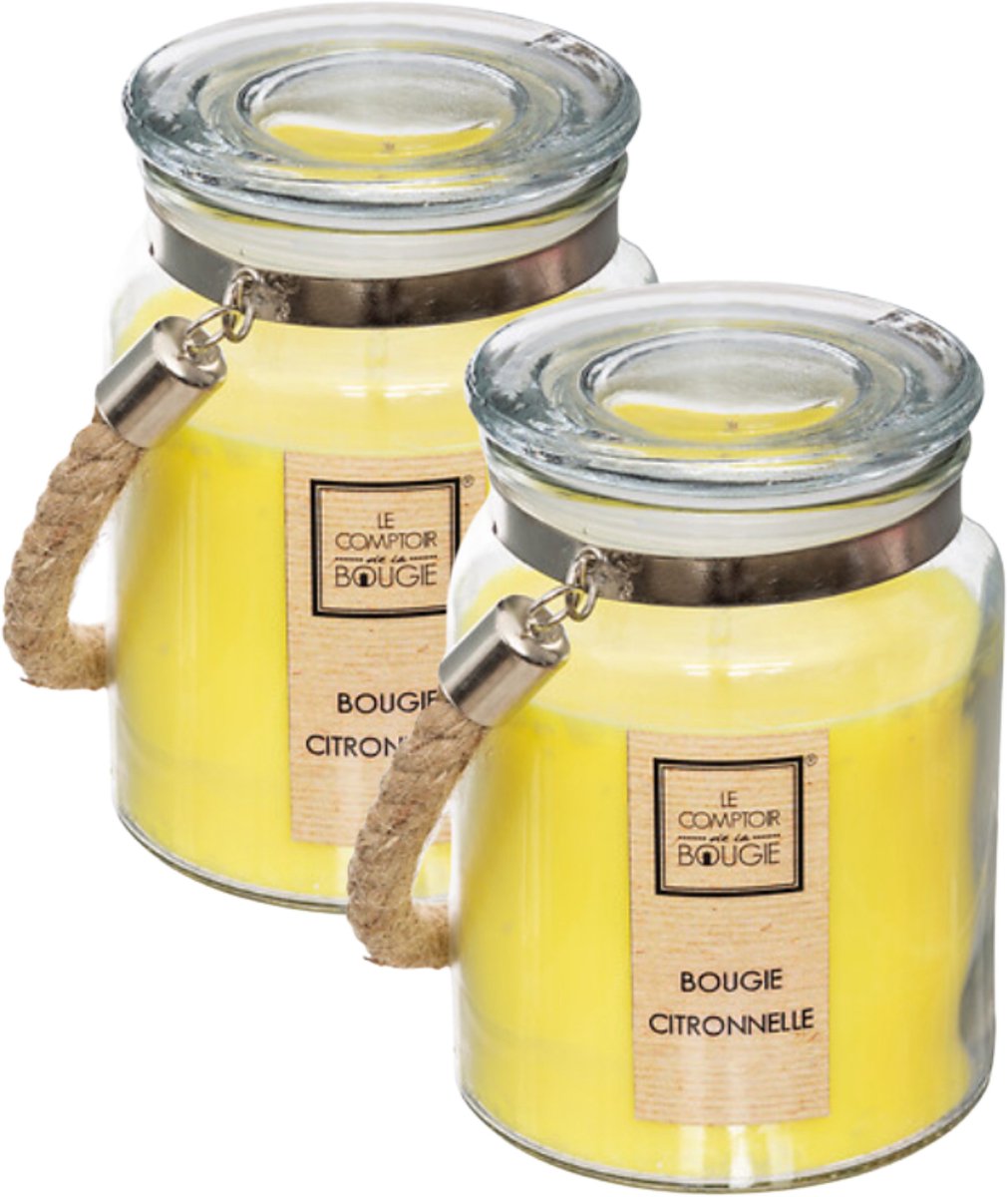 Atmosphera geurkaars citronella - 2x - 500 g - citroengras - 84 uur - zomer - geuren - kaars - decoratie Geel