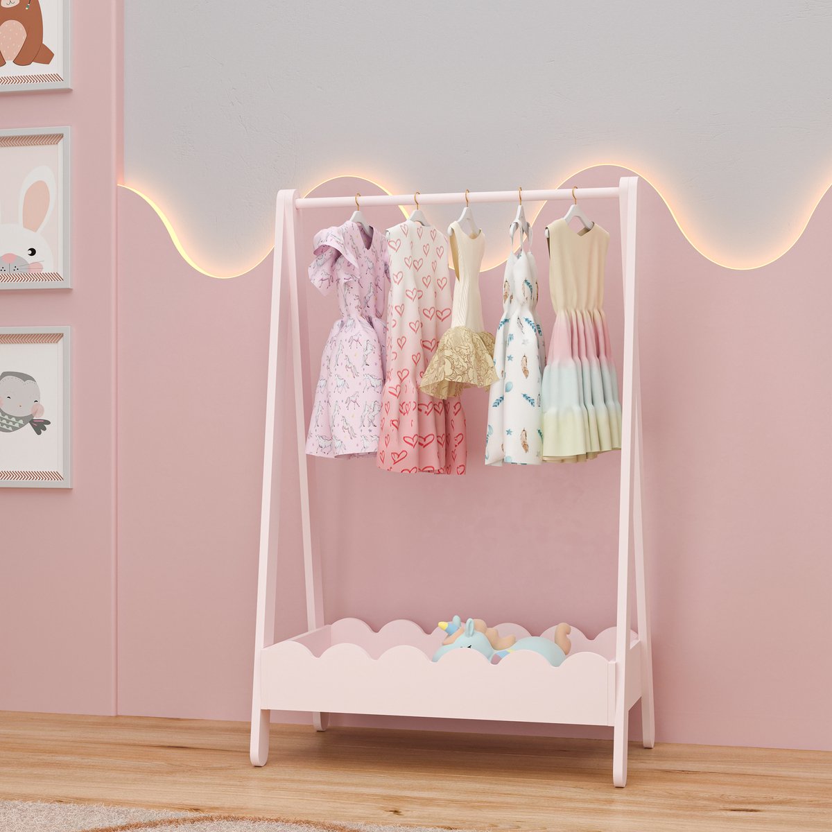 Kindergarderobe Vestnes 99x66x38 cm cotton candy roze [en.casa]