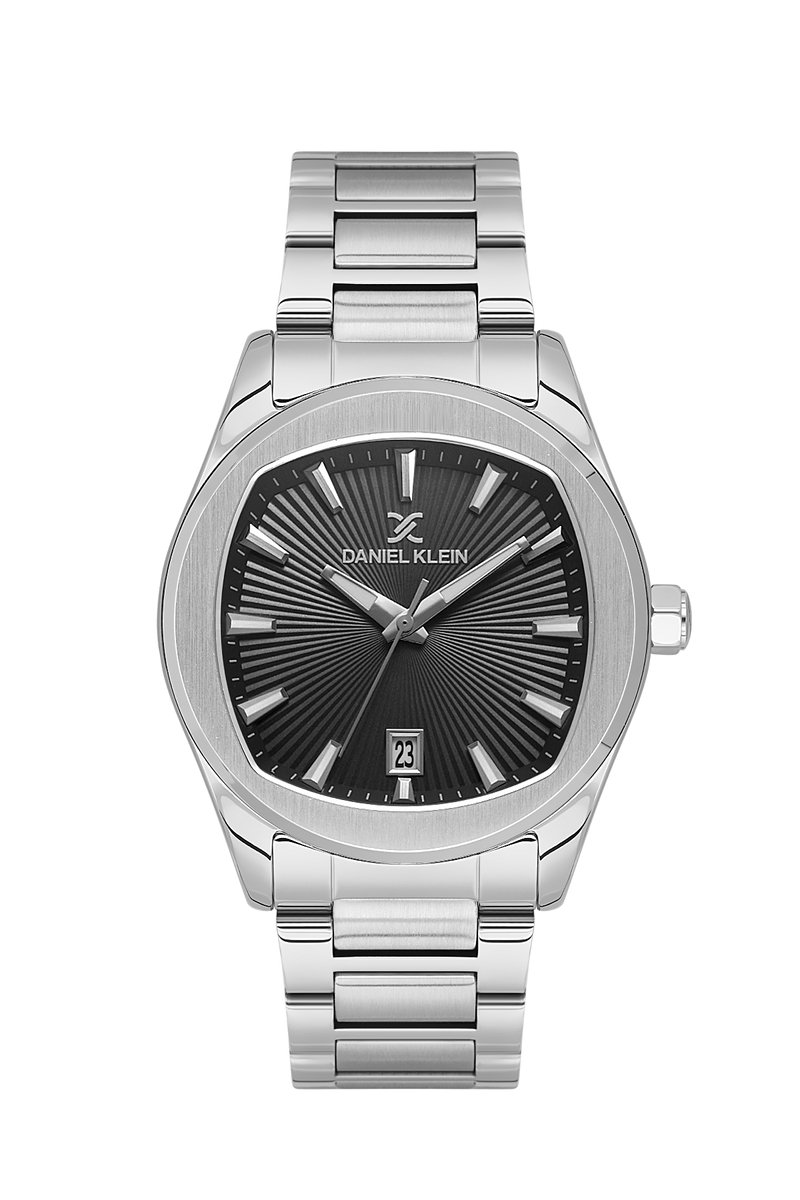 Daniel Klein DK.1.13979-2 - Horloge - Polshorloge - Analoog - Mannen - Heren - stalen band - Metaal - Rond - Afgerond vierhoek - Datumaanduiding - Strepen - Zilverkleurig - Zwart - Wit