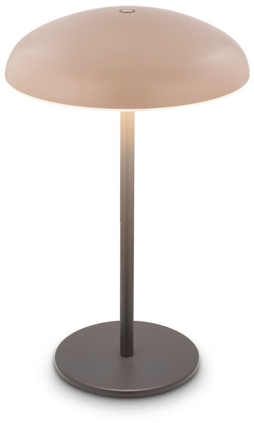 Beige tafellamp met antracietkleurige voet en staander.