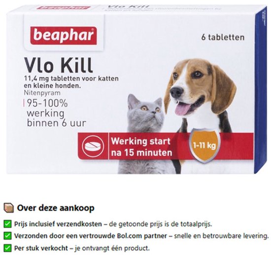 Beaphar Vlo Kill -  Kleine Hond/Kat - Tot 11 Kg - 6 Tabletten