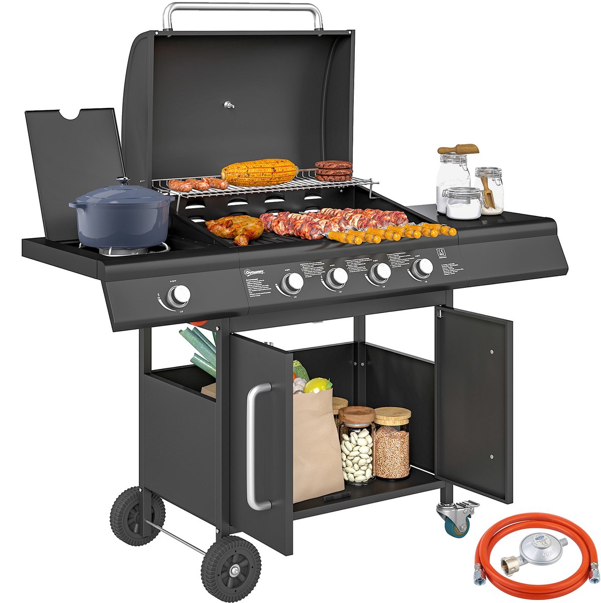 Outsunny - Gasbarbecue - Staal - 129,5L x 56B x 110H cm - Zwart