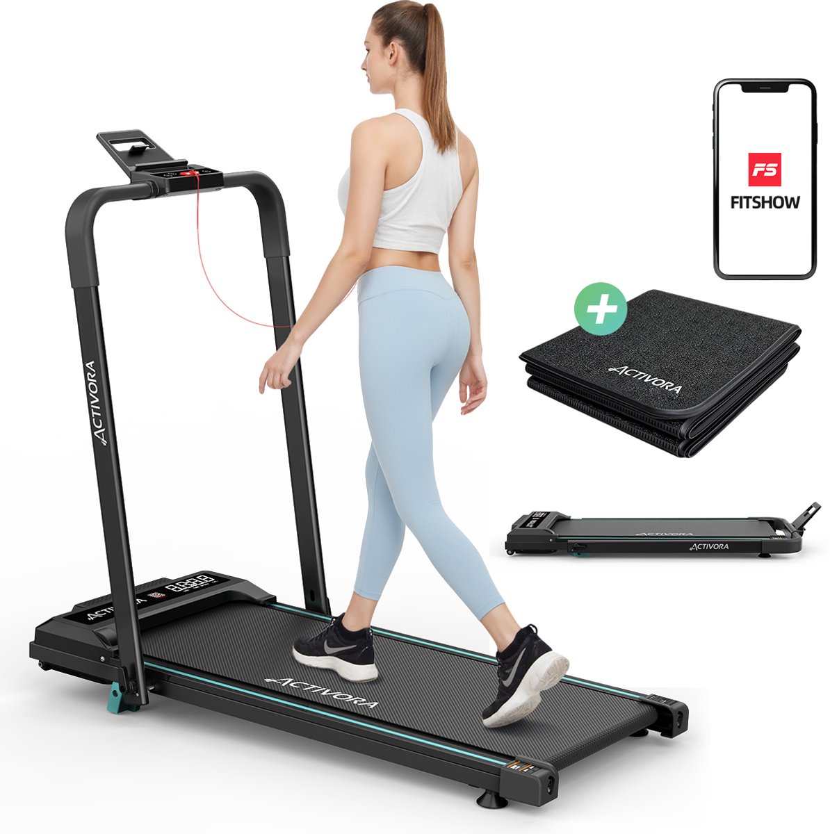 Activora Loopband - Inclusief antislipmat en app - 1 t/m 12 km/u - Inklapbaar - Walking pad - 6% Hellingfunctie - Loopbanden voor thuis - Wandelband - Hometrainer