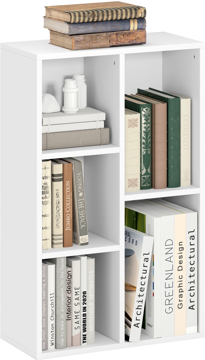 Homcom boekenkast 5 vakken - Boekenrek - Opbergrek - Wit Weiß