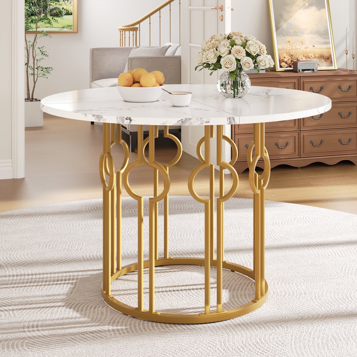 SINGULARITY Ronde Eettafel (100x100x76cm)-4 Personen-Rond-Metalen Poten-MDF-Wit