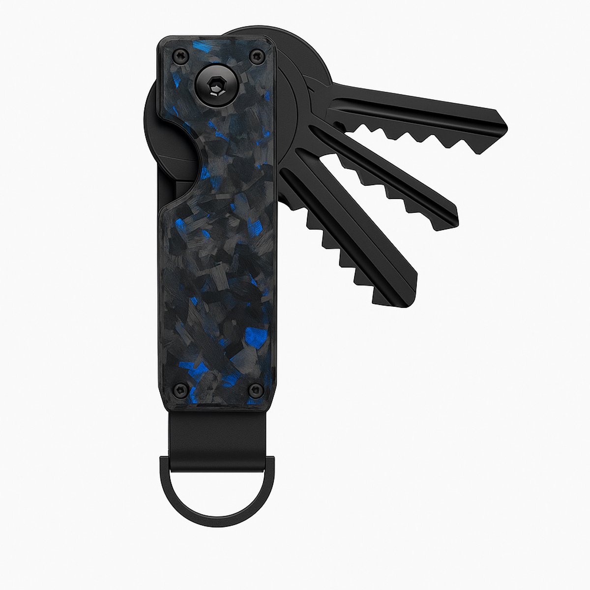 Compacte Sleutelhanger - Sleutel Organizer incl. Schroevendraaier – Blauw/Zwart (Carbon) - Sleutelhouder met D-Ring