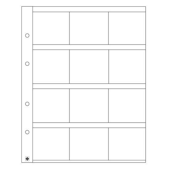 OPTIMA muntblad met 12 vakken van 50x50 mm, transparant, voor 12 munthouders.