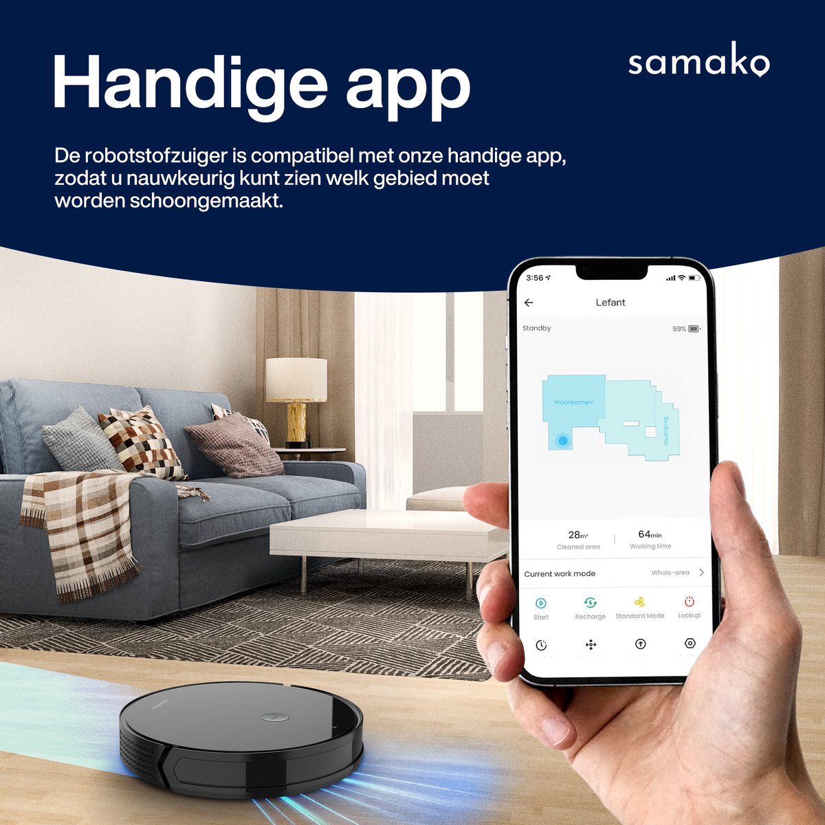 Afbeelding 2 van Samako Dweil-robotstofzuiger TurboFlow - Robotstofzuiger Met Dweilfunctie - Dweilrobot met laadstation- Robot Stofzuiger - Schoonmaakrobot - App - Laadstation - 4-in-1
