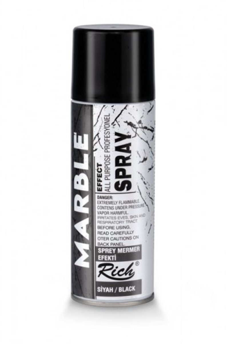 Rich Marmer Effect Spuitverf 200ml – Decoratieve Spuitbus voor Binnen & Buiten | Marmerlook op Hout, Glas, Metaal, Kunststof | Sneldrogende Verf – Zwart