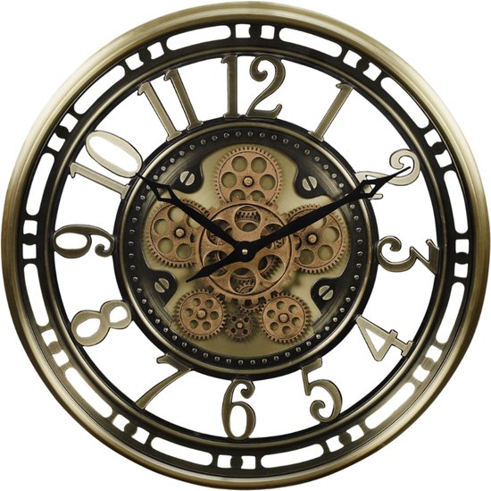Horloge murale Fresco Modern Gold avec Engrenages mobiles – Style industriel, élégant et fonctionnel