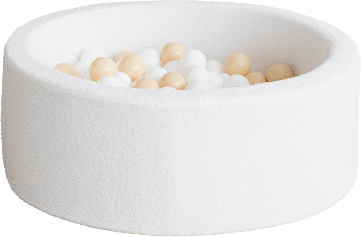 Ballenbad - Bouclé - 90x30cm - Wit met 200 ballen : 1.wit en 21. beige