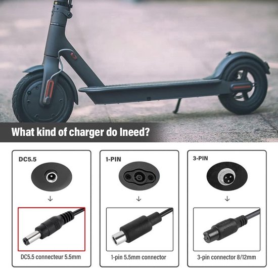 Elektrische fietslader - Elektrische Fietsoplader - Oplader Voor Elektrische Fietsen - 42V/36V 2A Universele Oplader - Oplader Voor Elektrische Scooters - Acculader - Compatibel Met Dc 5,5 Mm x 2,1 Mm En 5,5 Mm x 2,5 Mm Slimme Scooters van Merkloos — afbeelding 2