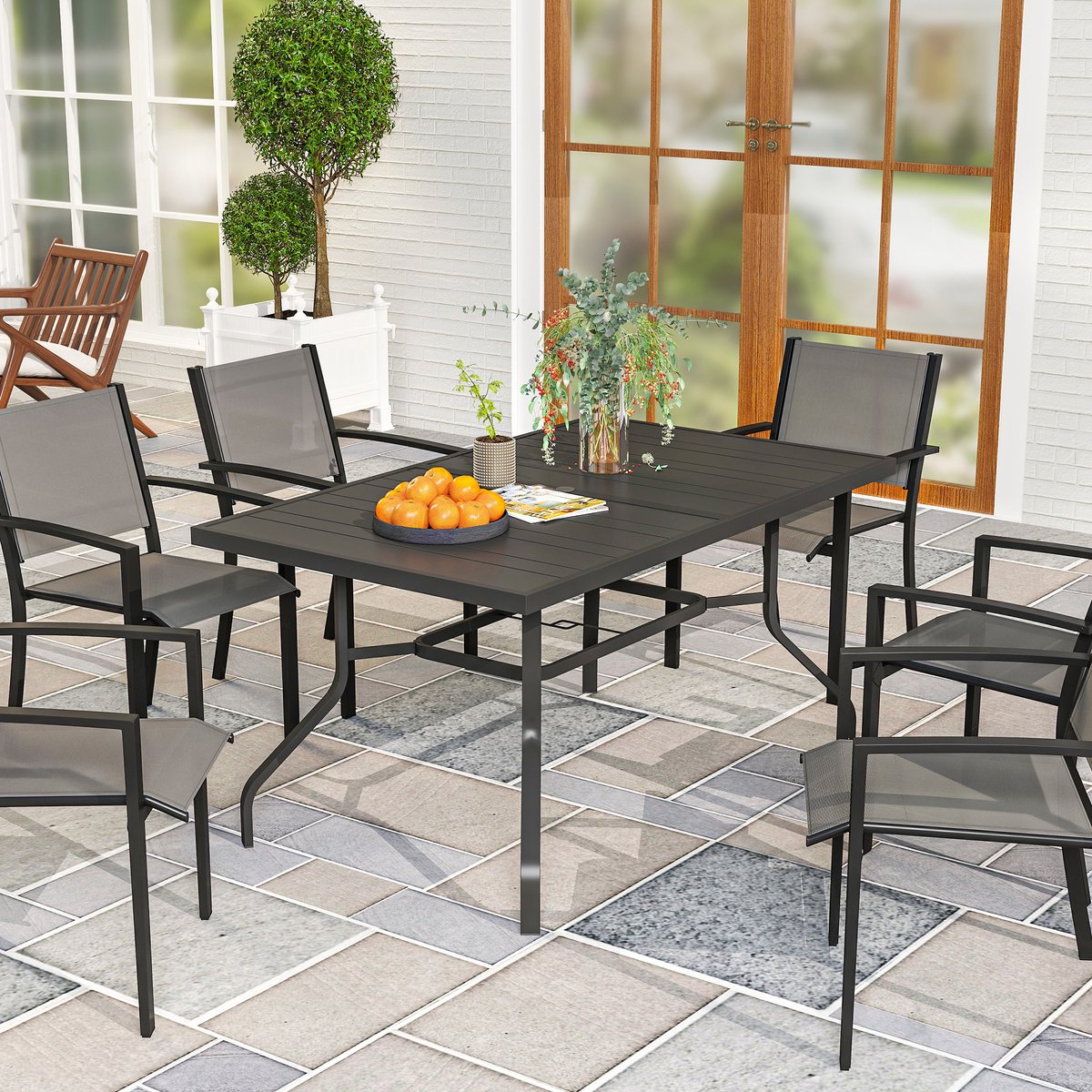Outsunny tuintafel - met parasolgat - 152L x 90B x 74H cm - zwart – foto 4