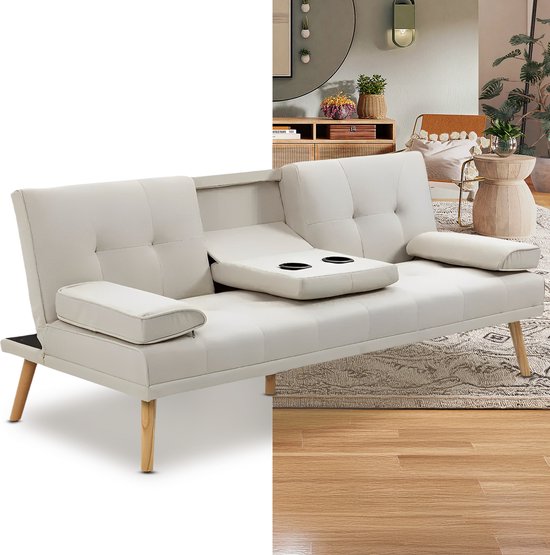 Slaapbank - Uitklapbaar - Slaapstoel - Logeerbed - Zetelbed - Slaapfauteuil - Vouwbed - 2 persoons - Zeer comfortabel - Beige