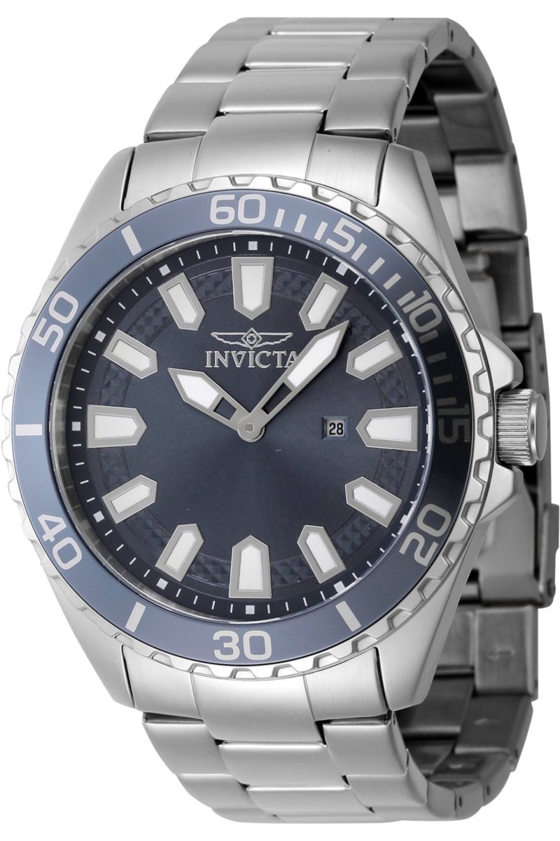 Invicta Pro Diver 46893 Heren Horloge - Waterdicht - Analoog - Quartz Uurwerk - Roestvrij Staal met blauwe Wijzerplaat - 46mm