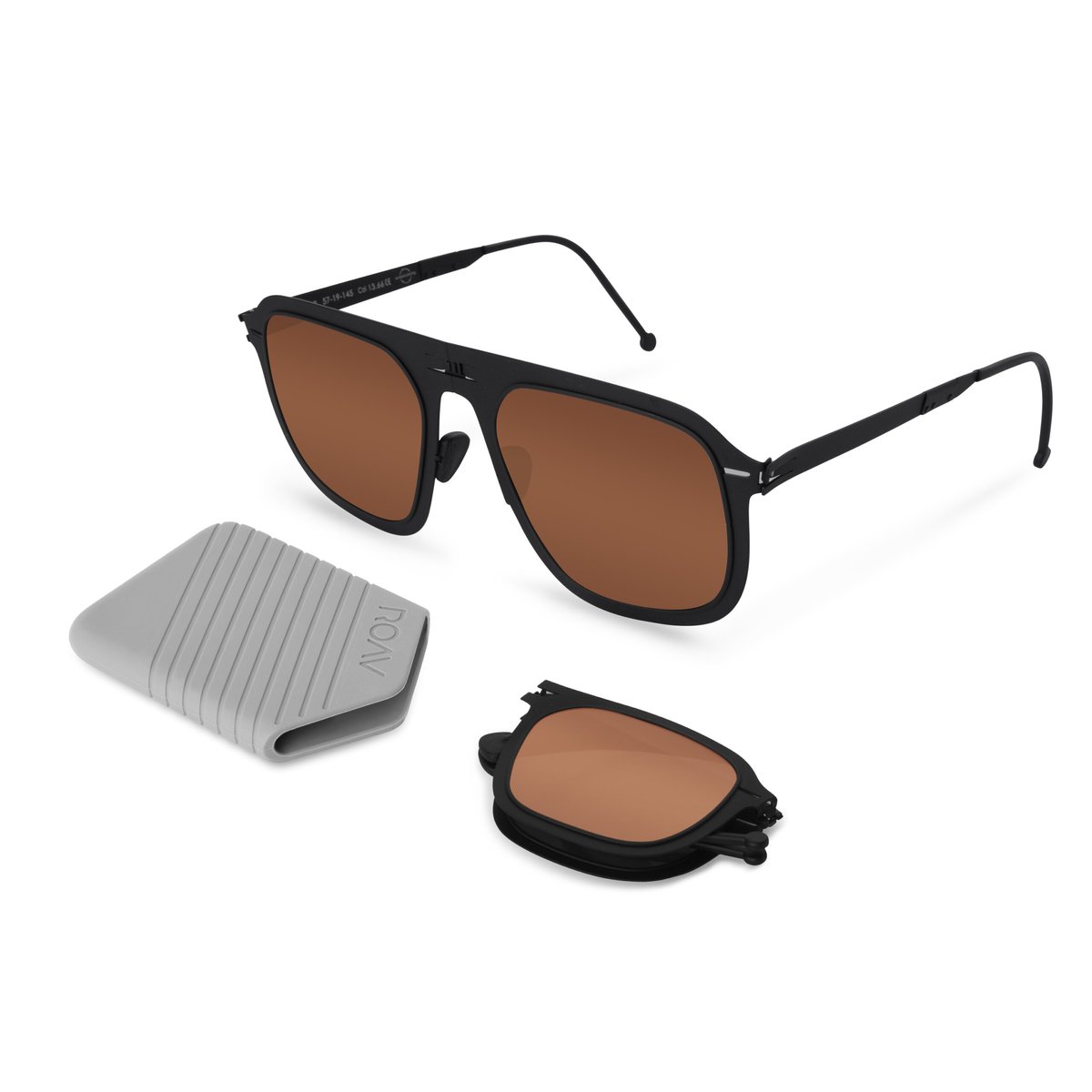 ROAV VIRGIL - Opvouwbare zonnebril – Polariserend UV400 - Matt Black - Brown Gradient glazen