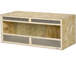 PawHut Terrarium für Reptilien, Reptilienzuchtbox mit Lüftungsgitter, Reptil Fütterungsbox mit Schiebetüren aus Glas, für Spinne, Amphibien, 120 x 50 x 50 cm Natur